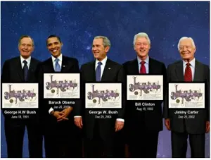 Presidents Clinton, H.W. Bush, G.W. Bush, Carter, and Obama with name a star certificates from International Star Registry