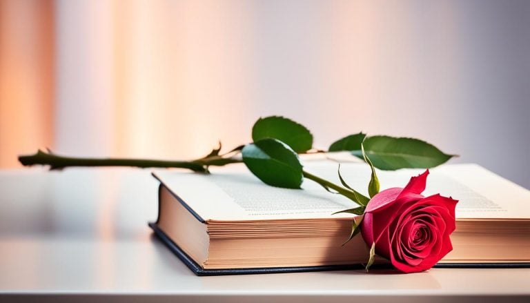 A rose is lying on a book