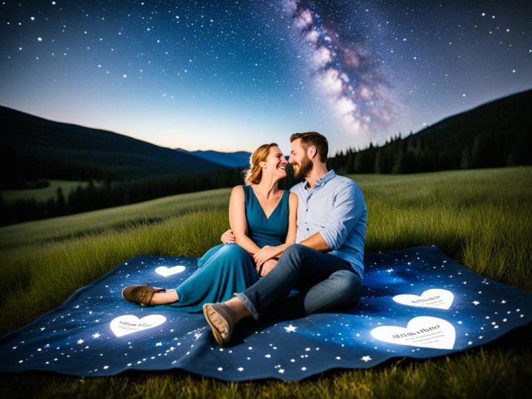 Loving couple on a blanket under the stars