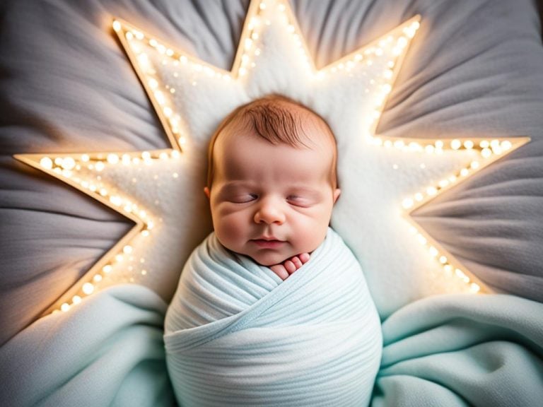 A baby is swaddled on a pillow shaped like a star