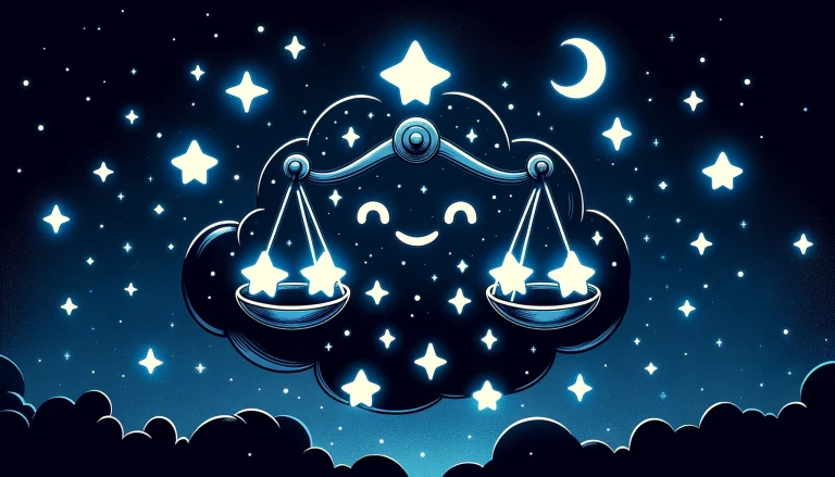 Happy Libra scales on a starry night sky