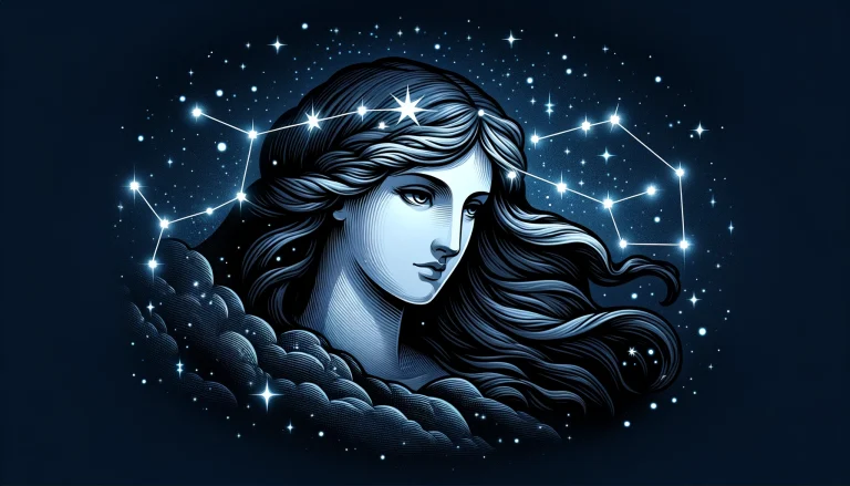 Virgo, Goddess of the harvest, shown in a starry sky