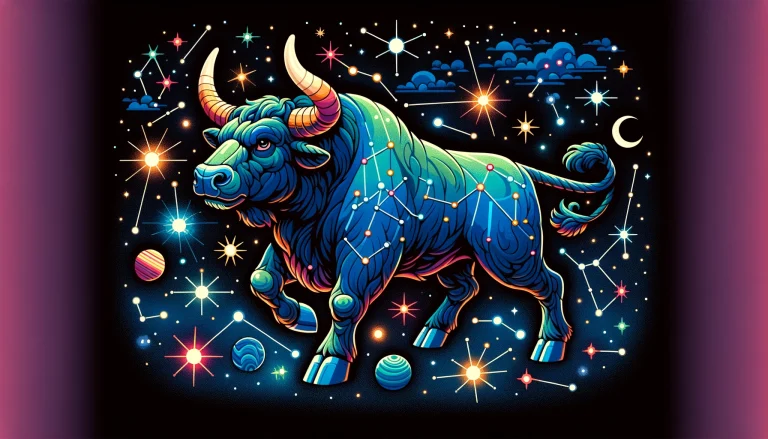 Colorful illustration of a bull representing the zodiac sign Taurus