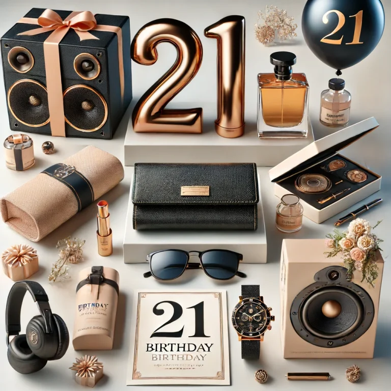 A selection of 21sts birthday gifts inlcues perfume, wallet and speakers