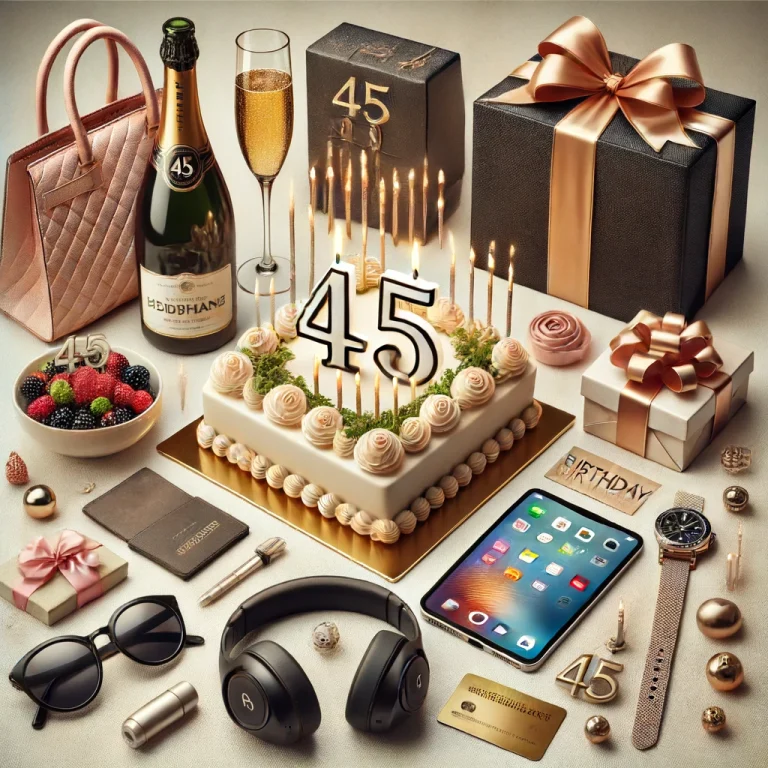 45th birthday cake plus purse and other gifts