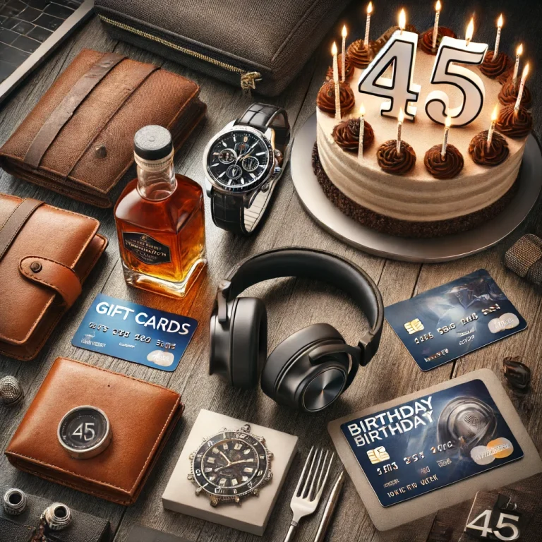 45th birthday gifts include liquor, wristwatch, wallet