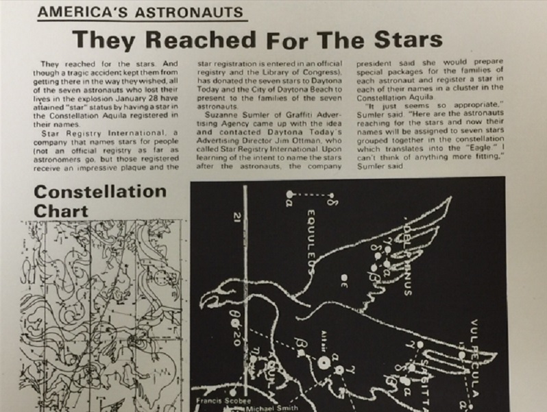 Daytona Today Article about Stars named for Challenger astronauts