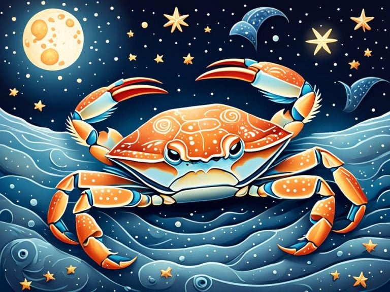 Cancer the crab shown with the night sky