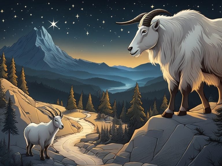 A pair of goats representing the zodiac sign Capricorn on a rocky path