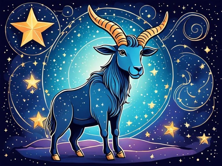 Colorful cartoon of Capricorn the goat on a starry sky