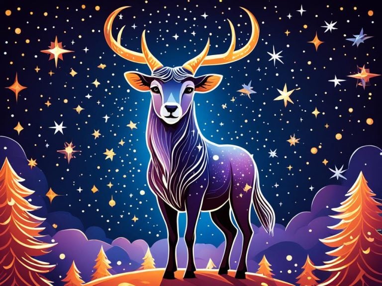 Capricorn the Goat is looks forward from a starry sky
