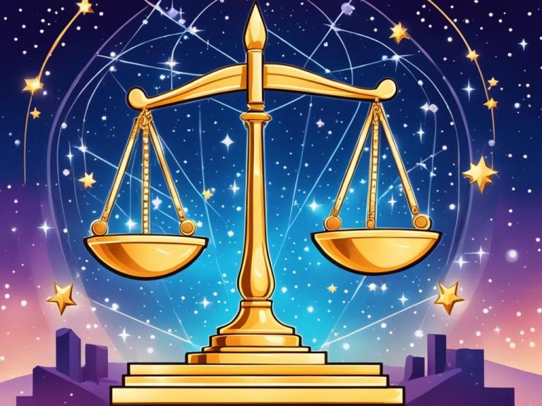 Scales representing the zodiac sign Libra on a starry background