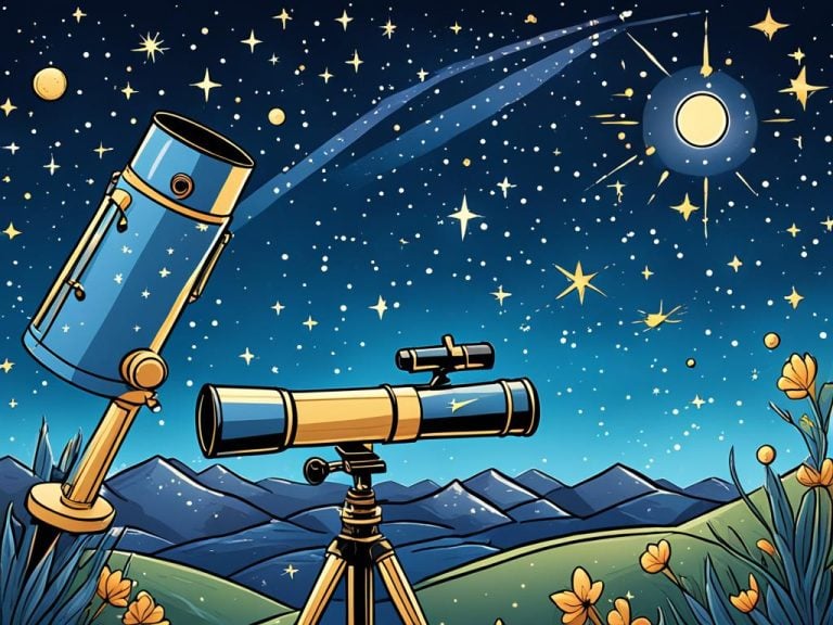 A pair of telescopes under a starry sky