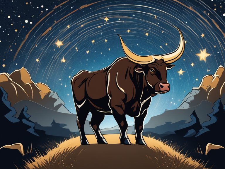 A strong bull representing the zodiac sign Taurus under a starry sky