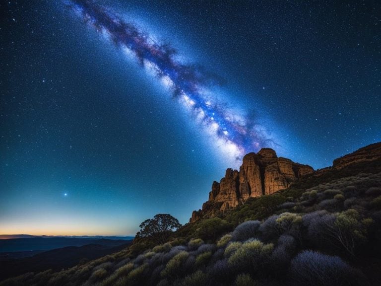 Vibrant stars twinkle brilliantly against a deep blue-black sky, forming a distinctive shape that can only be Crux Constellation in the Southern Hemisphere. The four main stars stand out prominently, creating a cross-like pattern that has been used as a navigational aid for centuries. The Milky Way galaxy stretches out in the background, adding to the awe-inspiring view. This stunning scene with the constellation at the center captures the essence of its significance and mystery in the Southern Hemisphere.