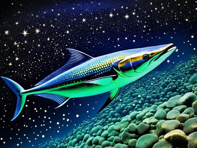 Visualize the shimmering stars of Dorado constellation against a dark, velvety background. Highlight the constellation's distinctive shape of a swordfish or dolphinfish with its pointed nose and tail. Incorporate bright, dazzling stars to represent its scales and fins, evoking a sense of movement and dynamism. Add a touch of cosmic dust to enhance the celestial feel of the image.