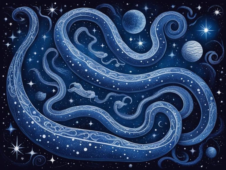 Vividly depict the Hydra constellation as a mystical creature, slithering through the endless expanse of space with its many heads gleaming among the stars. Use shades of deep blue and indigo to evoke a sense of mystery and wonder, and intricate lines to create the illusion of movement and fluidity. Add a hint of cosmic glitter to the image to make it truly mesmerizing.