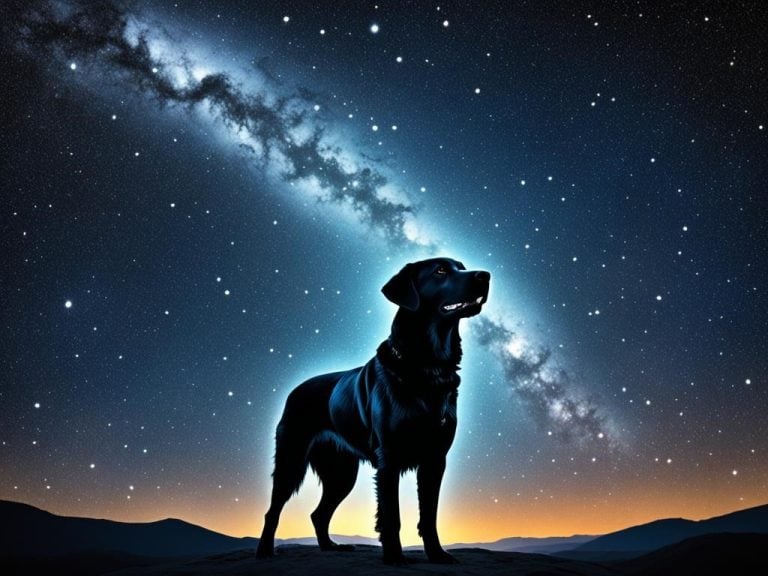 Create an image of the Canis Major constellation viewed from Earth, using a dark background to highlight the glowing stars. Depict the bright star Sirius as the constellation's brightest point, surrounded by other stars in a distinctive dog shape. Include fainter stars to add depth and detail to the image. Add a sense of wonder and mystery by incorporating swirling clouds of gas and dust visible in the background, offering a glimpse at the secrets and wonders that lie beyond our planet.