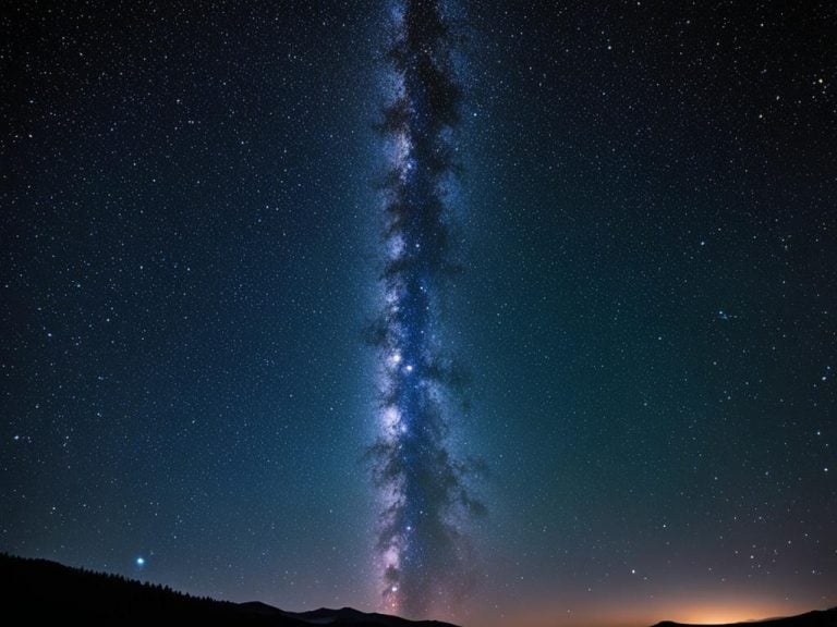 Stylized image of the Milky Way in the night sky depicts the galaxy as a straight line soaring upward from the horizon
