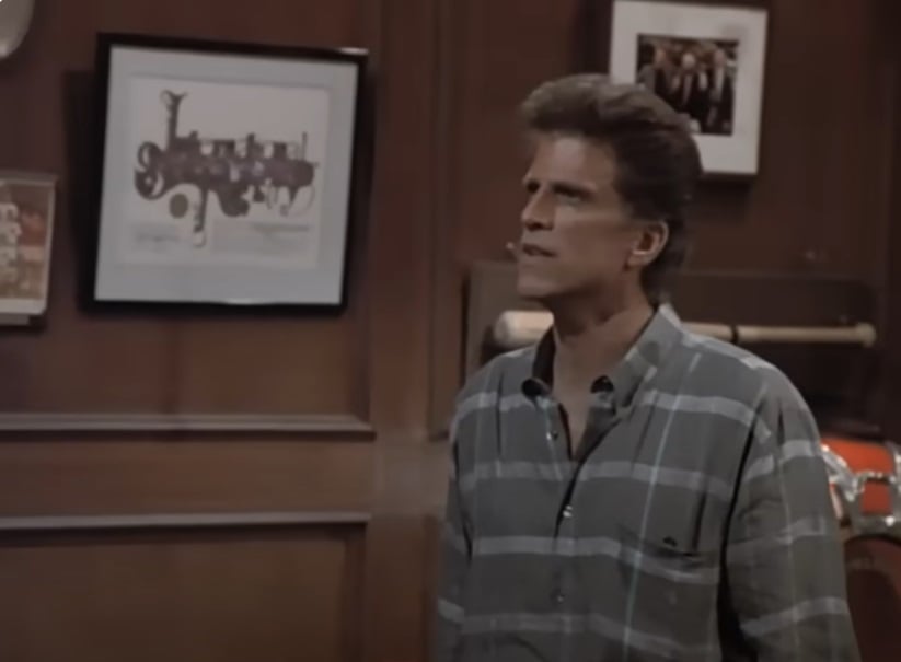 Sam Malone deliveres the last line of the series in the finale episode of Cheers. Behind him, a star certificate from International Star Registry hangs on the wall showing that a star has been named "Cheers" in honor of the show.