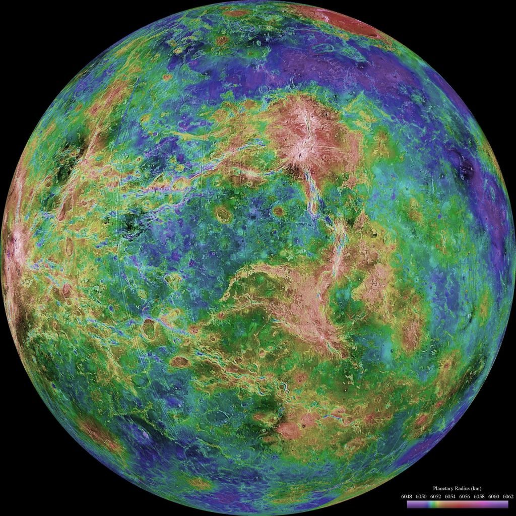 The view of Venus, after more than a decade of radar investigations culminating in the 1990-1994 NASA's Magellan mission, is centered at 270 degrees east longitude.