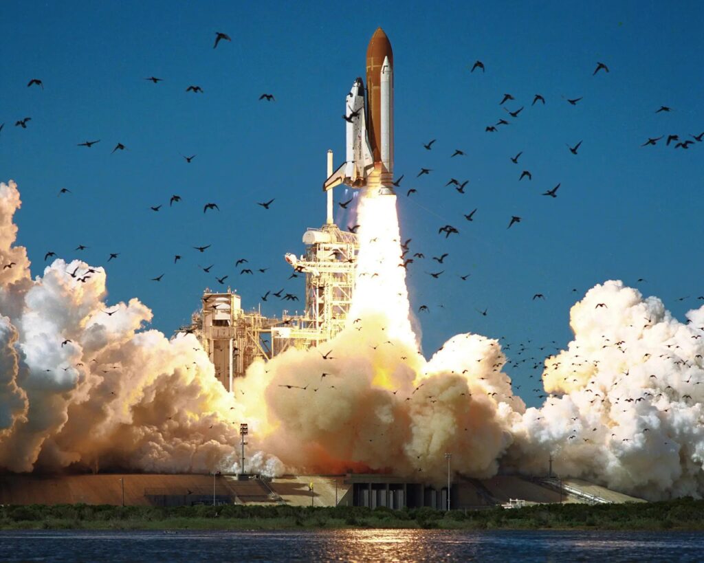 NASA image of the space shuttle challenger lift off
