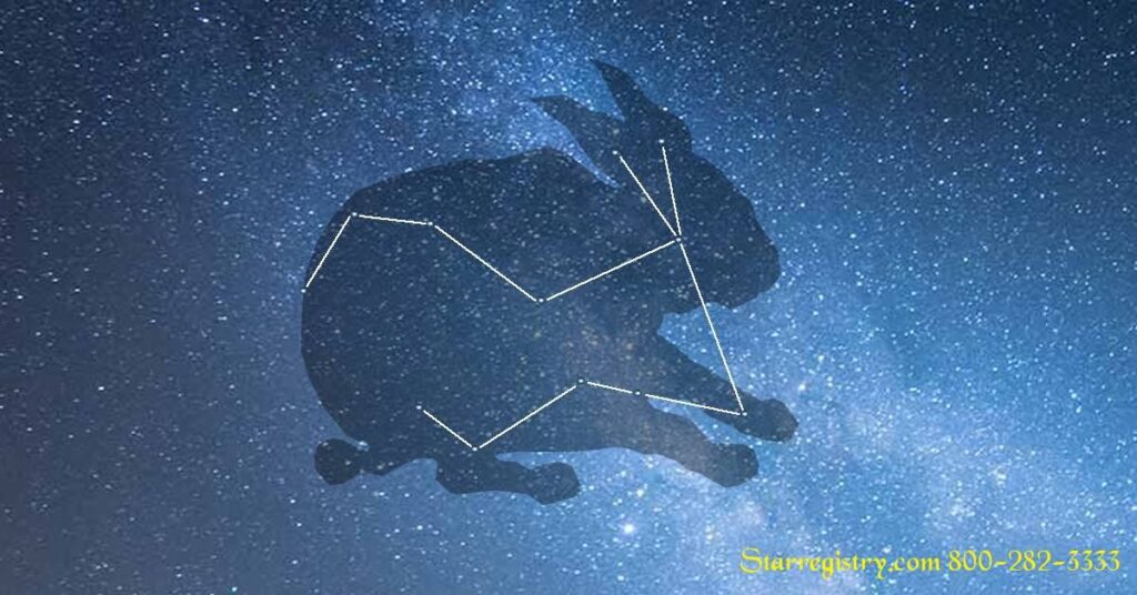 The rabbit constellation image created for Easter. This is an asterism on Lepus over a starfield. Lepus, the hare lies south of the constellation Orion and was named by 2nd century astronomer Ptolemy.